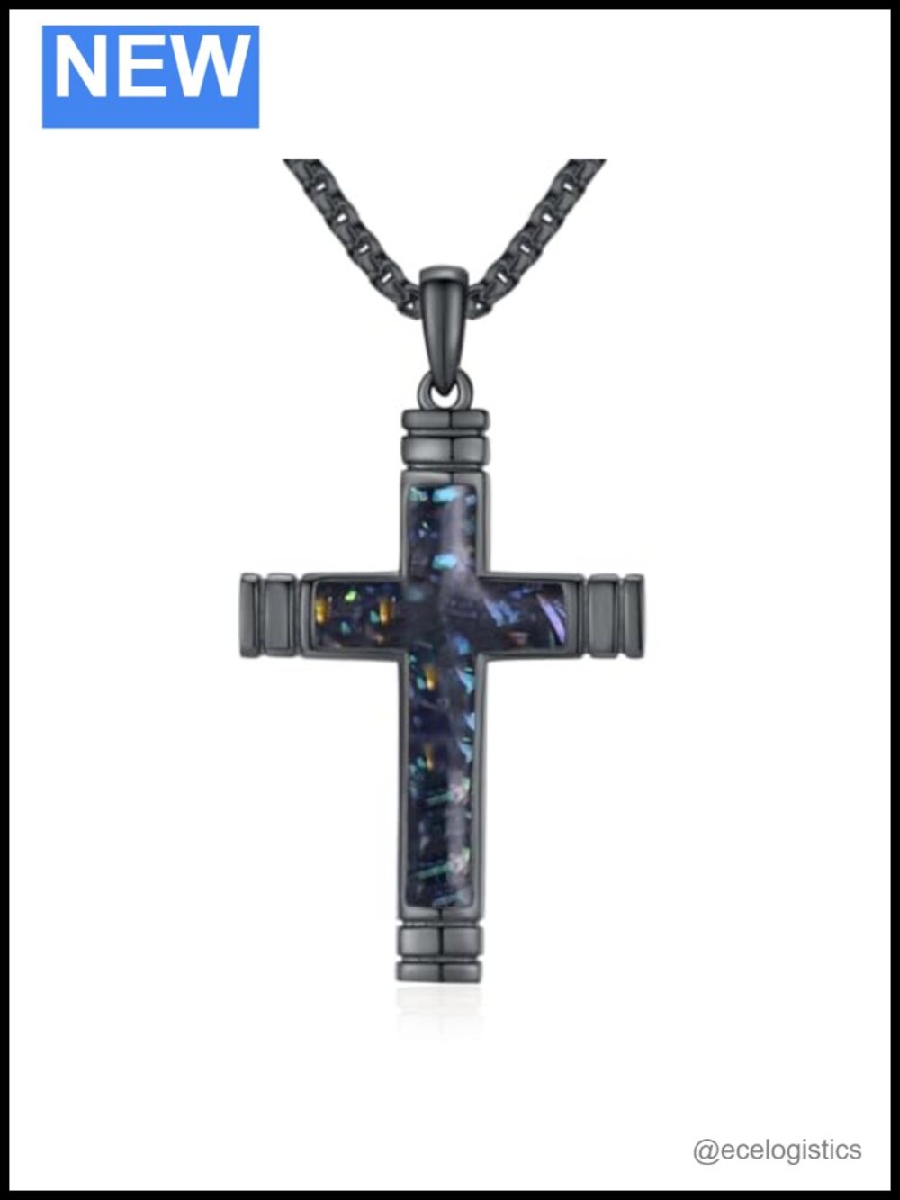 Men's 925 Sterling Silver Cross Necklace with Abalone Shell